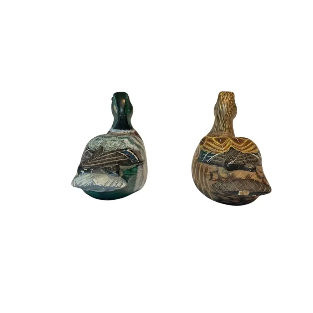 Vintage Duck Figurines Decoys Decor Set of 2 Wooden Painted Rustic Cabincore